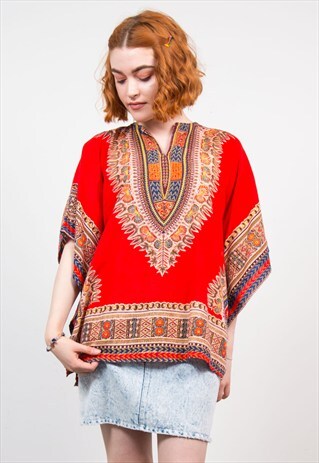 VINTAGE 90'S RED ETHNIC DASHIKI FESTIVAL TOP