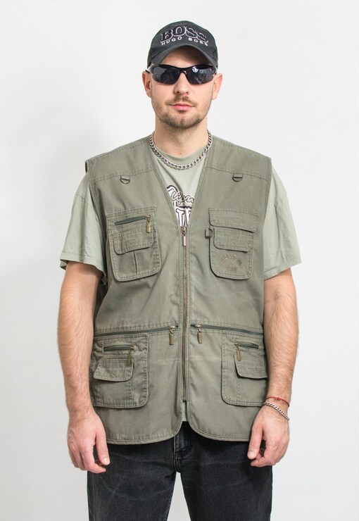 UncleEdVintage Utility Vest Vintage Cargo Fishing Top Men Size L-XXL