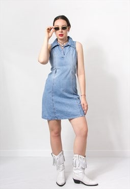 Vintage 90's mini denim dress in blue sleeveless