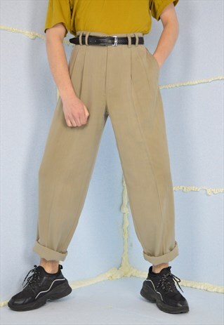 VINTAGE BROWN CLASSIC STRAIGHT SUIT TROUSERS