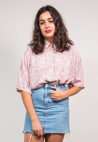 VINTAGE 90'S CUTE MULTICOLOUR FLORAL PATTERN BLOUSE SHIRT