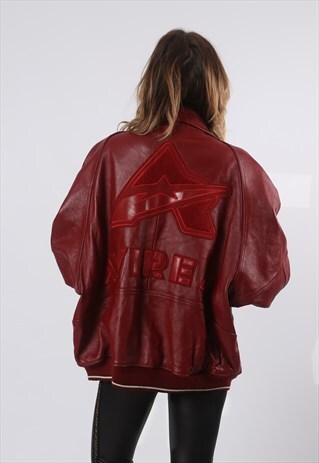 LEATHER BOMBER JACKET OVERSIZED VARSITY UK 20 - 22 (54V)