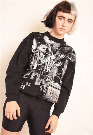 80'S RETRO NOVELTY GRAPHIC PRINT SWEATSHIRT JUMPER