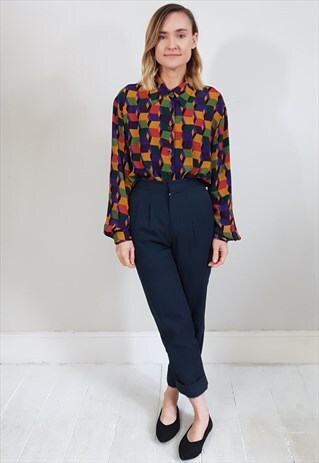 VINTAGE 80'S GEOMETRIC RED AND YELLOW BOLD PRINT BLOUSE