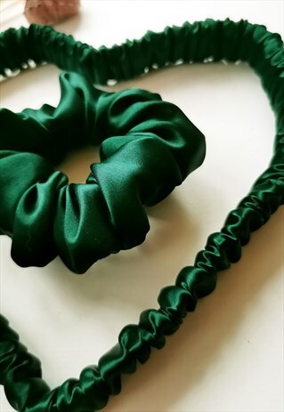 HANDMADE 2 PIECES EMERALD GREEN HAIR SCRUNCHY & HEADBAND SET