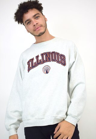 VINTAGE 90S GREY "ILLINOIS" SWEATER
