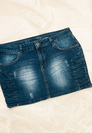 VINTAGE SKIRT Y2K DENIM MINI IN STONEWASHED BLUE