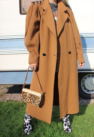 VINTAGE 1980S TAN WOOL BLEND LONG OVERCOAT JACKET