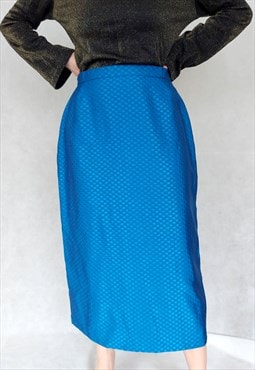 Vintage Blue Shimmer Pencil Skirt, Large Size Skirt