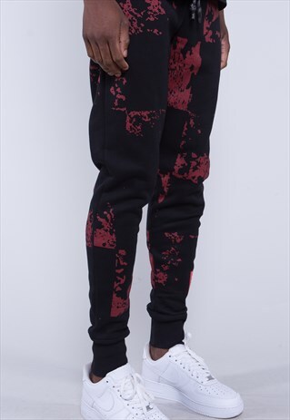BLACK SLIM FIT JOGGER WITH ALL OVER PRINT AND LOGO