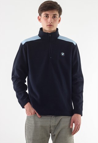 VINTAGE BMW PULLOVER HALF ZIP JACKET 90S BLUE