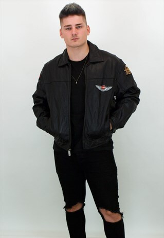 VINTAGE LEATHER HARLEY DAVIDSON BADGE BIKER JACKET
