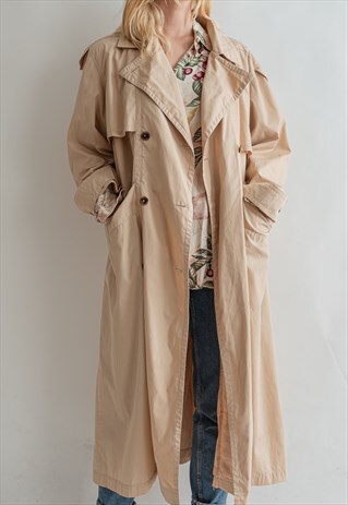 VINTAGE 80S MAXI TRENCH COAT IN TAN