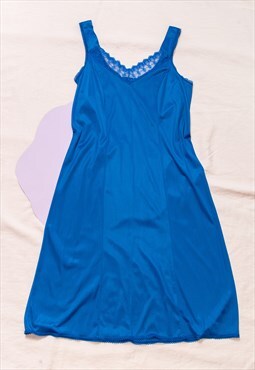 Vintage Slip Dress 70s Fairy Lace Festival Babydoll in Blue