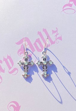 Angry Dollz Handmade Silver Cross Earrings