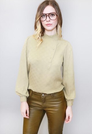 VINTAGE 1980'S MOSS GREEN V LOGO BLOUSE
