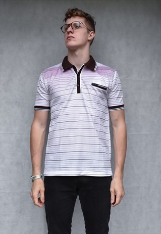 MUSCLE FIT NYLON STRIPED POLO SHIRT SIZE M