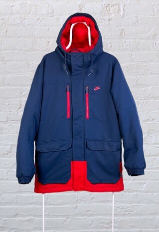VINTAGE NIKE PARKA JACKET BLUE RED XL