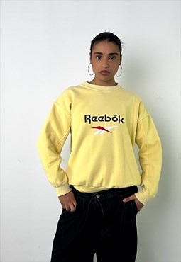 Yellow 90s Reebok Embroidered Spellout Sweatshirt