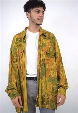 VINTAGE 90S MUSTARD GREEN PATTERN PRINT SHIRT
