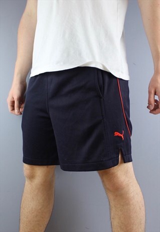 VINTAGE PUMA SHORTS IN NAVY WITH POCKETS AND EMBROIDERED LOG