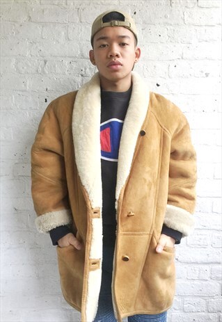 SHEARLING/SHEEPSKIN COAT WITH FLEECE LINING (1990'S/BROWN)
