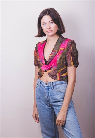 VINTAGE 90'S PATTERN CROP BLAZER