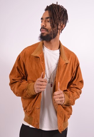 MENS VINTAGE SUEDE JACKET XL BROWN 90S