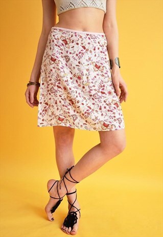 90'S RETRO BOHO FLORAL PRINT MINI SUMMER SKIRT