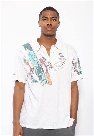 VINTAGE REEBOK PATTERN LOGO POLO SHIRT WHITE