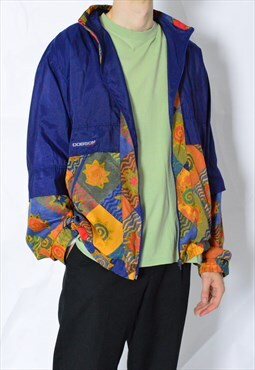 Vintage 90s Navy Blue Colourful Abstract Sun Track Jacket