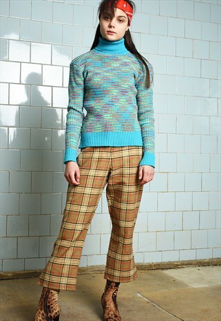 VINTAGE 90S REGULAR WAIST TARTAN CHECKED SHORT CUT TROUSERS