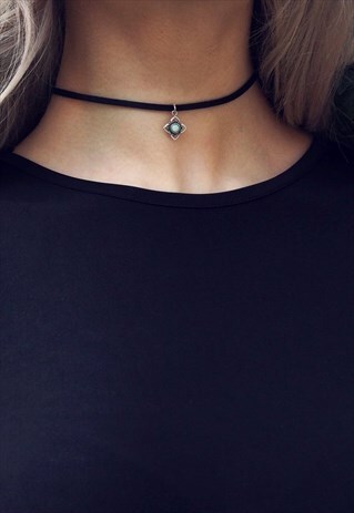 KYLA OPAL STERLING SILVER PENDANT LEATHER CHOKER