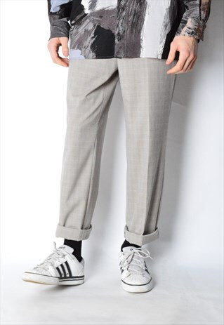 VINTAGE 90S UNISEX BEIGE GREY CHECK PANTS