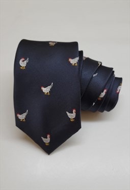 Navy Blue Chicken Pocket Pattern Men Tie