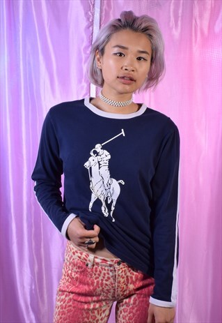 VINTAGE RALPH LAUREN NAVY AND WHITE TEE