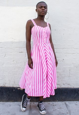 VINTAGE MIDI DRESS IN PINK & WHITE STRIPE