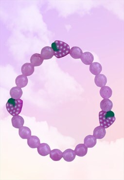 Purple Grapes - Pink Angelite Beaded Gemstone Fruit Bracelet
