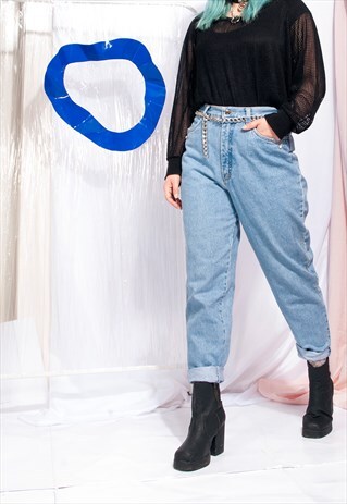 VINTAGE MOM JEANS 80S TAPERED HIGH-WAISTED DENIM TROUSERS