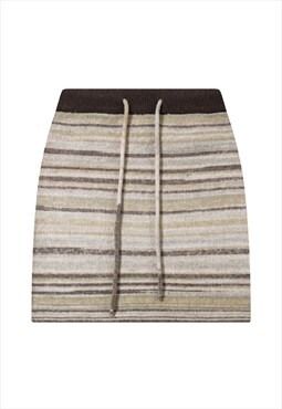 Preppy stripe midi skirt classy fluffy knitted bottoms grey