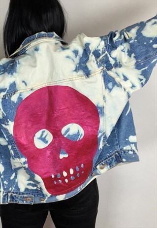 ACID WASH SKULL HAND PAINTED REWORKED DENIM JACKET