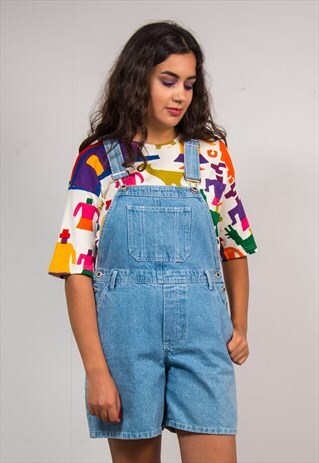 90'S VINTAGE BLUE DENIM SHORTS DUNGAREES