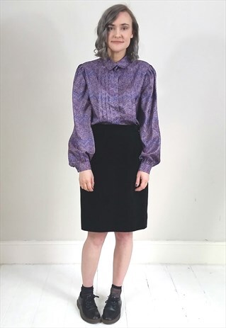 VINTAGE 80'S PURPLE AND BLUE GRAPHIC PRINT BLOUSE