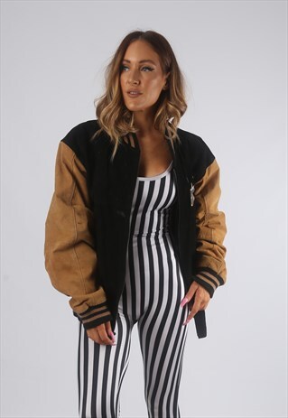 VINTAGE VARSITY SUEDE BOMBER JACKET OVERSIZED UK 16 (72O)