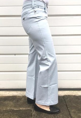 WOMENS LIGHT BLUE ARMANI TROUSERS BOOTCUT COTTON BOTTOMS