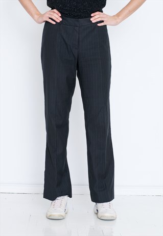 VINTAGE BLACK STRIPED WIDE LEG RETRO TROUSERS