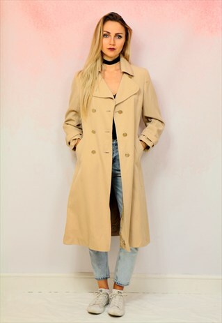 1980S VINTAGE BEIGE TRENCH COAT WITH GOLD DETAIL BUTTONS