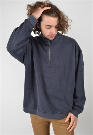VINTAGE NAUTICA 1/4 ZIP SWEATSHIRT IN NAVY BLUE