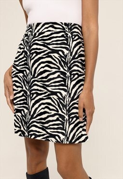 Animal zebra print velvet cotton mini skirt