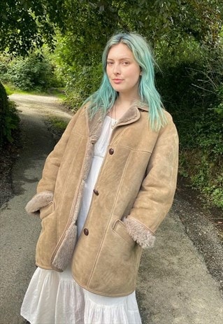 VINTAGE 70S SHEARLING SUEDE LEATHER FLEECE COAT